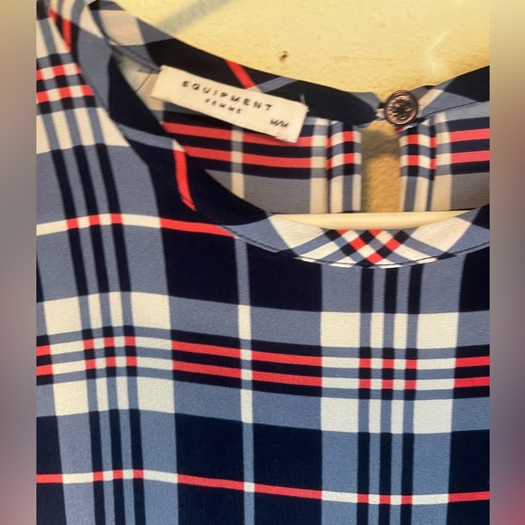 Equipment Femme 100% Silk Pink/Blue/White Plaid Sheath Mini Dress Size M - Picture 4 of 4